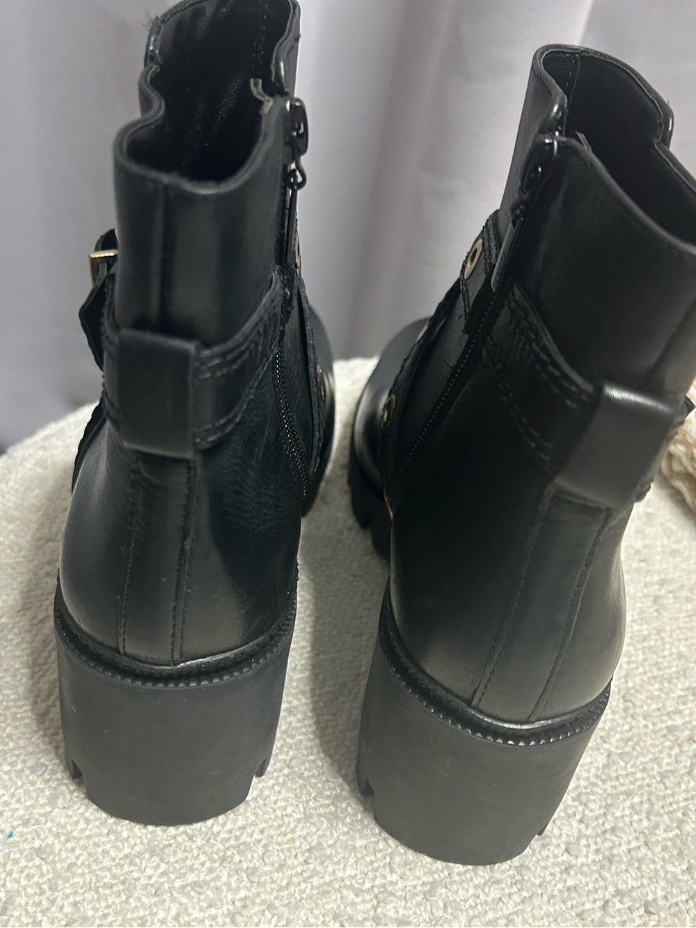 Women's Black Platform Ankle Boots - Chunky Heel Zip-Up